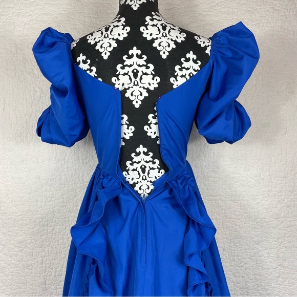 🔥Vintage ILGWU 1980s Blue Gown Ruffled Tiered Mermaid Dress Women Size 4 - Picture 11 of 17